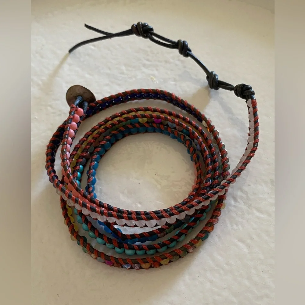 Chan Luu Multi Gemstone 5 Wrap Leather Bracelet - Picture 6 of 7